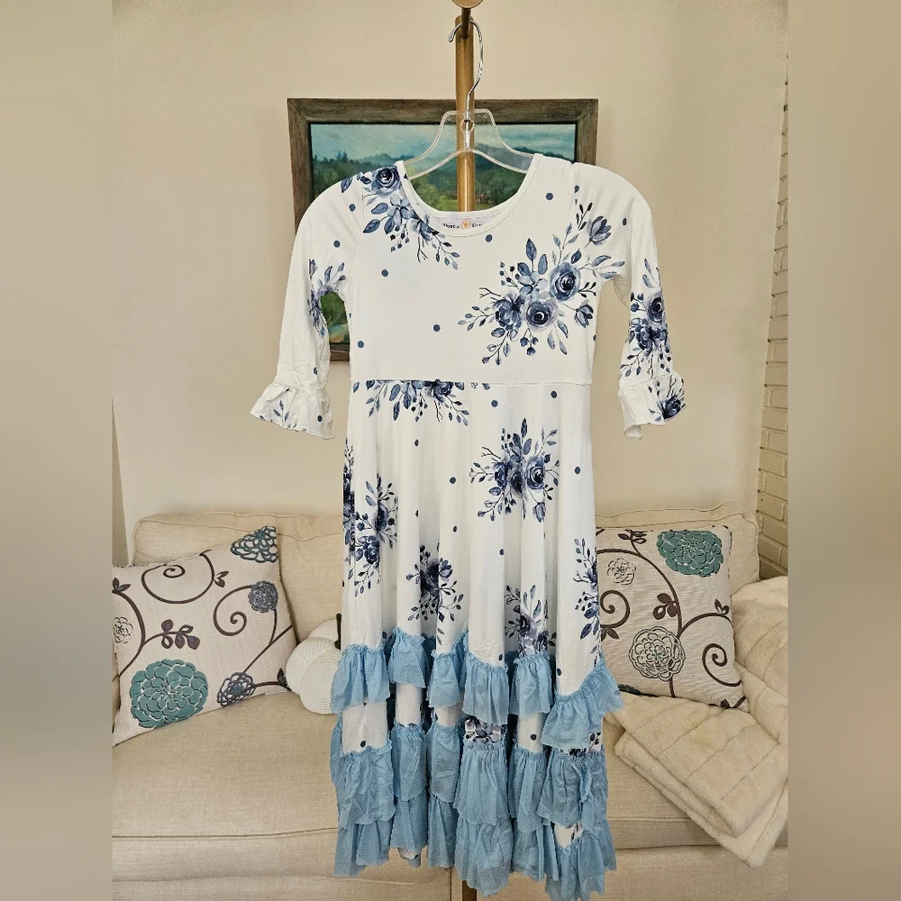 Oopsie Daisy Blue Floral Long Ruffle Dress - Picture 3 of 6